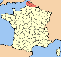 Карта Франции с выделенным регионом Нор — Па-де-Кале