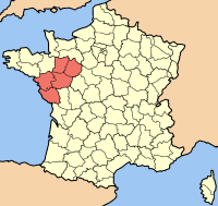 Карта Франции с выделенным регионом Страна Луары