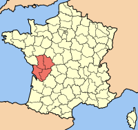 Карта Франции с выделенным регионом Пуату — Шаранта