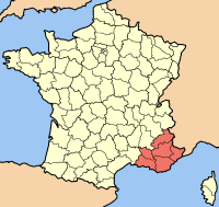 Карта Франции с выделенным регионом Прованс — Альпы — Лазурный берег