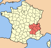 Карта Франции с выделенным регионом Рона—Альпы