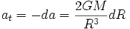 
a_t = -da = \frac{2GM} {R^3} dR