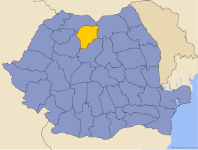 Карта Румынии с выделенным жудецем Бистрица-Нэсэуд