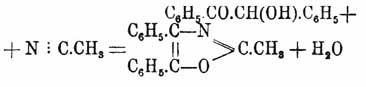 и 3) нитрила миндальной кислоты с бензальдегидом в присутствии газообразного хлористого водорода: