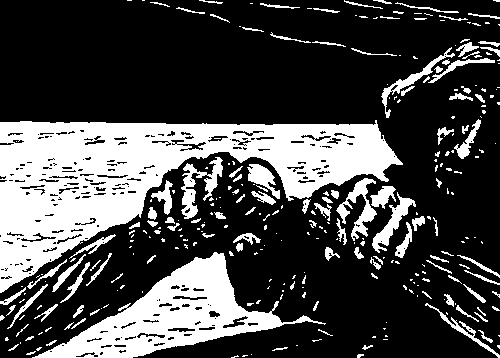 И. Торн. «Руки рыбака». Из серии «Балтийское море. 1930-е годы». Линогравюра. 1958.
