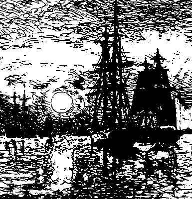 Офорт (Я. Б. Йонгкинд. «Восход солнца в Антверпенском порту». 1868. Фрагмент).