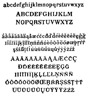 Рис. 12. Диакритические знаки и лигатурные буквы, применяемые в системах письма, построенных на латинской основе.