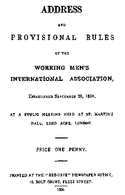 Титульный лист первого издания «Учредительного манифеста» и «Временного устава Международного товарищества рабочих».
