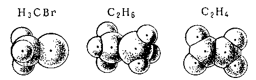 Рис. 2. Модели структур некоторых простых молекул (радиусы сфер — ван-дер-ваальсовы).
