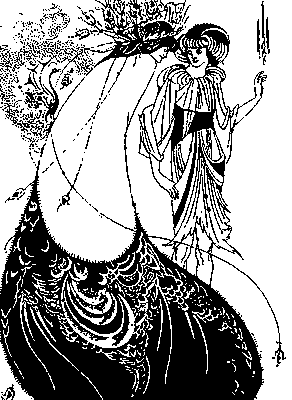 Символизм. О. Бёрдсли (Великобритания). «Павлинья юбка» (иллюстрация к «Саломее» О. Уайльда). Рисунок тушью. 1894.