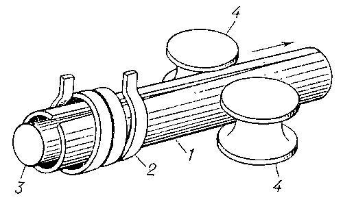 Рис. 1. Схема высокочастотной сварки труб индукционным способом: 1 — труба; 2 — индуктор; 3 — сердечник; 4 — обжимные ролики.