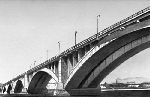 Мост через р. Енисей у Красноярска. 1960.