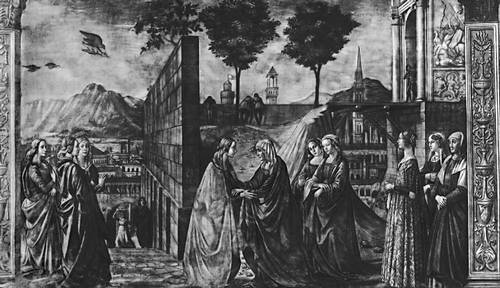 «Встреча Марии с Елизаветой». Фреска. 1485—90. Церковь Санта-Мария Новелла. Флоренция.