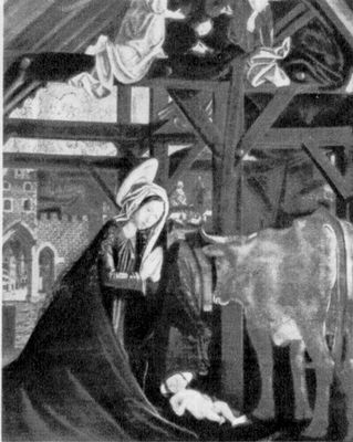 М. Пахер. «Рождество». Фрагмент алтаря св.Вольфганга. 1471 — 81. Церковь в Санкт-Вольфганг-ам-Аберзе.