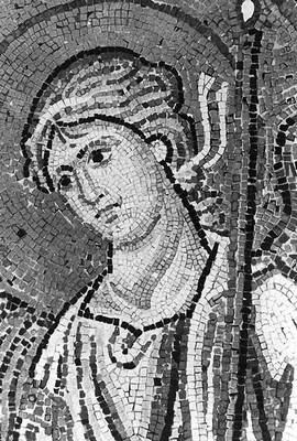 Голова ангела. Фрагмент мозаики церкви Успения в Дафни. 2-я половина 11 в.