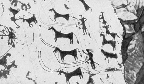 Наскальное изображение сцены пахоты в урочище Саймалы-Таш в районе Ферганского хребта. Эпоха бронзы.