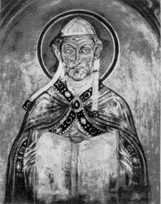 «Св. Григорий». Романская фреска в монастыре Ноннберг в Зальцбурге. Около 1140 — 50.