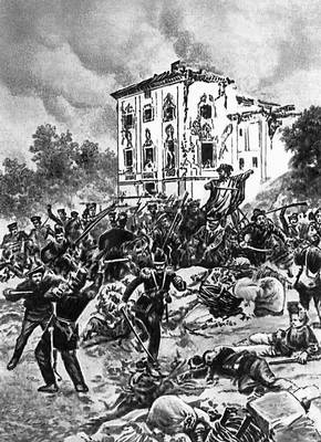 Революция 1848—49. Защита Римской республики от французских интервентов отрядом гарибальдийцев (рисунок современника).