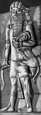 Гильгамеш со львом. Ассирийский рельеф.