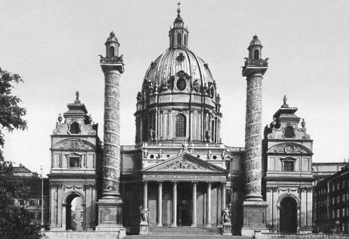Церковь св. Карла Борромея. 1716—39. Архитектор И. Б. Фишер фон Эрлах.