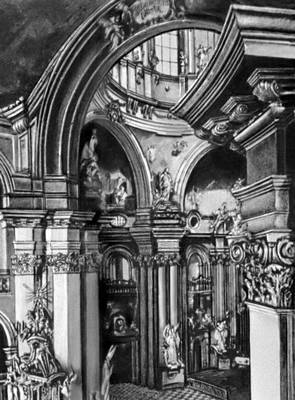 Барокко. К. И. Динценхофер. Алтарная часть церкви св. Микулаша на Мала-Стране в Праге. 1737—51. Интерьер.