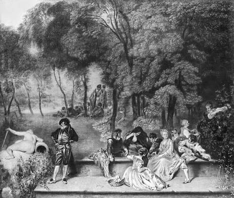 «Общество в парке». Около 1717—18. Картинная галерея. Дрезден.