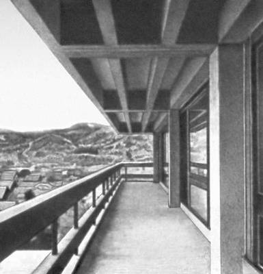 Япония. Архитектрура 20 в. К. Тангэ. Муниципалитет в Кураёси. 1956. Терраса.