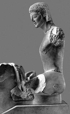 Скульптура архаики. Т. н. «Всадник Рампина». Мрамор. Сер. 6 в. до н. э. Музей Акрополя. Афины.