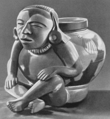 «Водонос», фигурный сосуд из Каминальгую. Терракота. Между 200 и 500. Национальный музей археологии и этнографии Гватемалы. Город Гватемала.