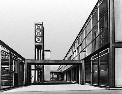 Брутализм. Архитекторы А. и П. Смитсон. Школа в Ханстентоне. 1949—54.