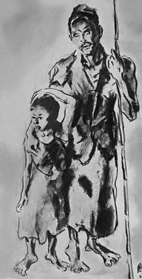 К. Аффанди. «Слепой отец с мальчиком». 1944. Дворец в Богоре.