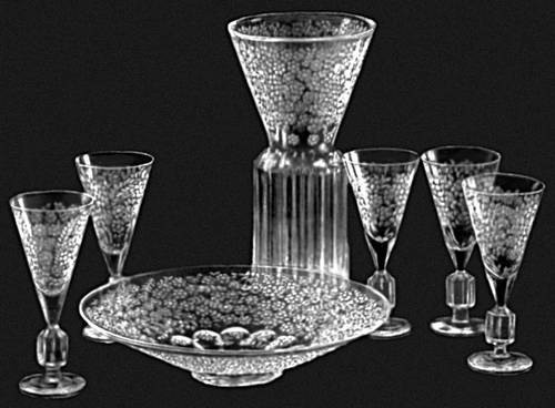 Советское стекло: В. А. Филатов. Десертный набор «Кружево мая». Хрусталь, алмазная грань, гравировка.