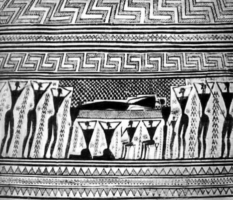 «Надгробный плач». Фрагмент росписи дипилонской амфоры. Середина 8 в. до н. э. Национальный археологический музей. Афины.