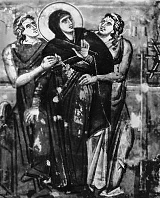 Евтихий и Михаил. «Благовещение». Фрагмент фрески в церкви св. Климента в Охриде. После 1295.