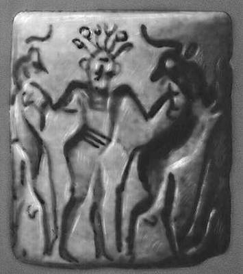 Цилиндрическая печать с изображением мифологических персонажей и животных. Сер. 3-го тыс. до н. э. Шумер. Британский музей. Лондон.