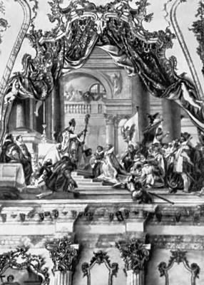 Тьеполо. «Бракосочетание Барбароссы». Фреска архиепископского дворца в Вюрцбурге. 1750—53.