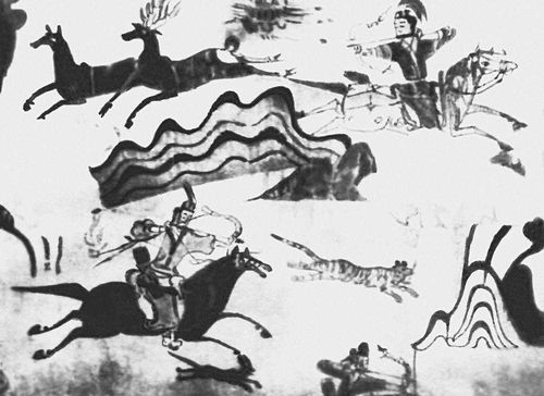 «Охота». Роспись гробницы № 3 в Анаке. Период Когурё. (1-е вв. н. э.).