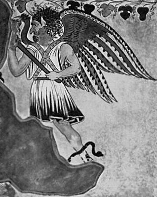 Мифология. Этруски. Этрусский демон загробного царства. Роспись склепа «Орко» близ Тарквинии. 3 в. до н. э.