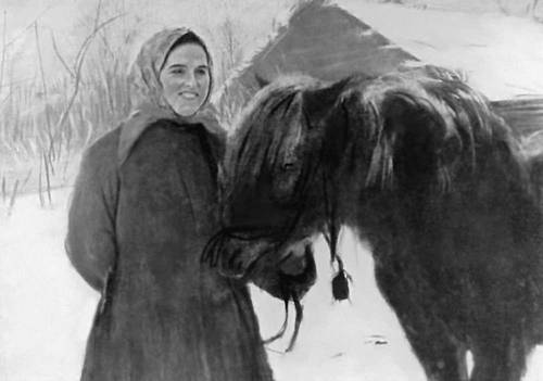 В. А. Серов. «В деревне. Баба с лошадью». 1898. Третьяковская галерея. Москва.