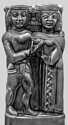 Зевс и Гера. Рельеф из святилища Геры на о. Самос. Дерево. Конец 7 в. до н. э. Музей Вати (о. Самос).