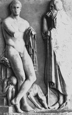 Скульптура. Скопас (?) (Древняя Греция). Надгробие юноши. Мрамор. Около 340 до н. э. Национальный археологический музей. Афины.