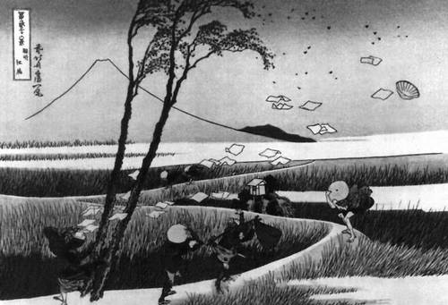 Кацусика Хокусай. «Порыв ветра». Гравюра на дереве из цикла «36 видов горы Фудзи». Между 1823—29.