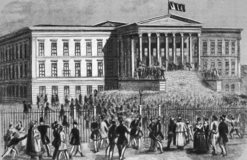 Начало Революции 1848—49. Демонстрация перед Национальным музеем 15 марта.