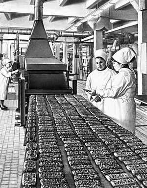 Линия по производству тульских пряников на Тульской кондитерской фабрике.