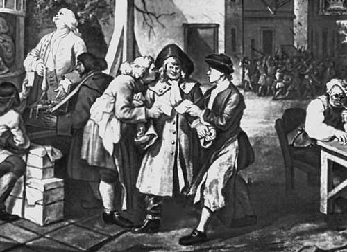Хогарт У. «Подкуп голосов» (из серии «Выборы»). Ок. 1754. Музей Соуна.