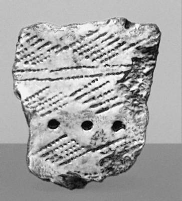 Фрагмент глиняного сосуда (лесная полоса Европейской части СССР). Эпоха неолита.