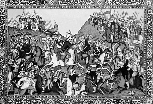 Битва между войском турецкого султана Селима I и кызылбашским ополчением иранского шаха Исмаила 23 августа 1514 в Чалдыранской долине. Картина во дворце Чехель-Сотун в Исфахане.