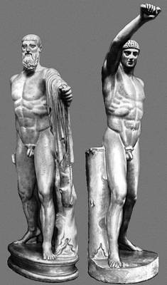 Скульптура ранней классики. Критий и Несиот. «Тираноубийцы Гармодий и Аристогитон». 477 до н. э. Римская копия. Национальный музей. Неаполь.