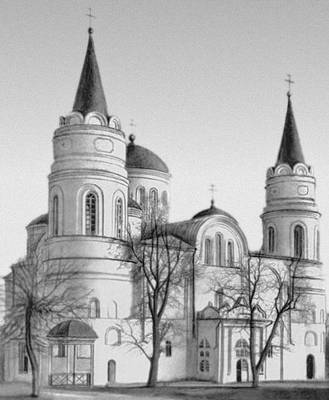 Спасо-Преображенский собор в Чернигове. Западный фасад. Начат до 1036.