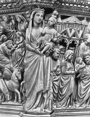 Никколо Пизано. «Мадонна с младенцем». Угловая фигура кафедры собора в Сиене. Мрамор. 1265—68.